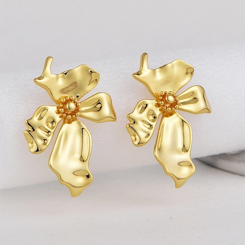 Orecchini a Bottone a Fiore in Ottone Placcato Oro Stile Coreano Con Perno in Argento Sterling 925 Gioielli Moda Donna