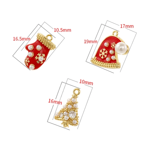 Weihnachtsanhänger Messing Künstliche Perle Zirkon Emaille Baum Hut Schleife Handschuh Festlicher Schmuck