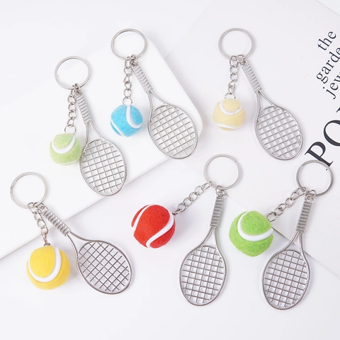 Mini Tennisracket Sleutelhanger Met Vilten Bal Zinklegering Metaal Sporttas Hanger Cadeau Voor Tennisliefhebbers