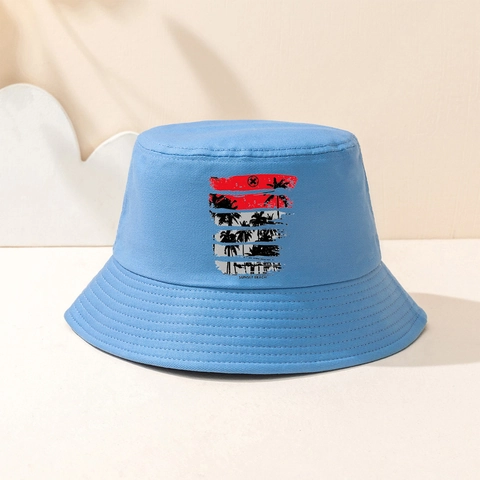 Cappello Alla Pescatora In Cotone Estate Spiaggia Tramonto Stampa Palme Protezione Solare Vacanze