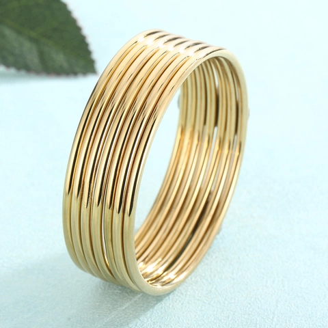 Bracciale Rigido In Acciaio Inossidabile Minimalista Placcato Oro 18K Multistrato Impilabile Gioielli Di Moda Per Donna