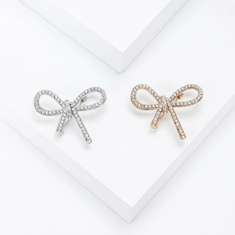 Elegant Alloy Rhinestone Bow Brooch Fashion Artificial Pearl Bowknot Pin Versatile Scarf Buckle Gold Silver Jewelry For Women