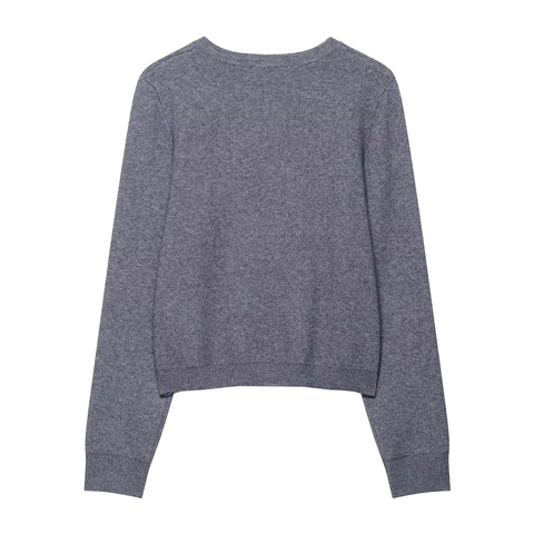 Cardigan In Maglia Da Donna Girocollo Manica Lunga Paillettes Fiori Bottoni Casual Elegante Grigio