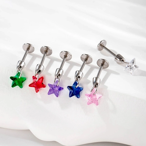 Kraakbeen Oorbellen Ster Zirkoon Hanger Roestvrij Staal Platte Achterkant Lip Piercing Sieraden Mode Accessoire