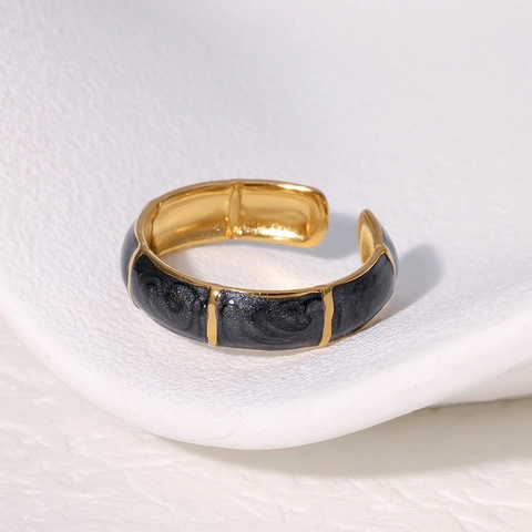 Edelstahl Ring Bambusgelenk Design 18K Vergoldet Emaille Tropföl Verstellbar Offen Mode Schmuck Damen