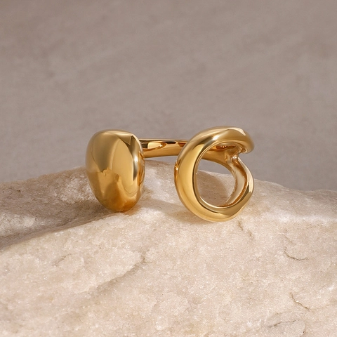 Stainless Steel 18K Gold Plated Open Ring Irregular Organic Fluid Design Minimalist Versatile Jewelry For Women