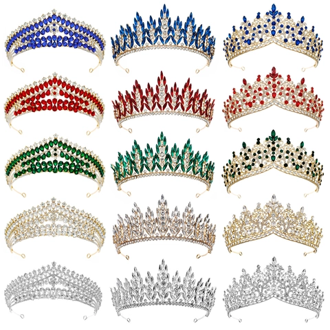 Baroque Vintage Luxury Bridal Tiara Crown Alloy Rhinestone Crystal Hair Accessories For Wedding Prom Party Pageant Women