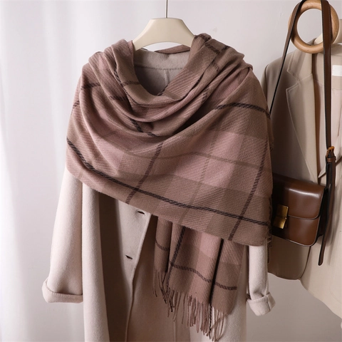 Dames Mode Geruite Sjaal Polyester Kasjmier Gevoel Warme Winter Kwastjes Sjaal Wrap Retro Ruit Sjaal Voor Outdoor Dagelijks