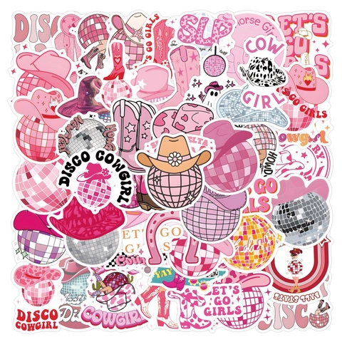Autocollants Disco Cowgirl Roses Rétro Chapeau de Cow-boy Bottes Boule Disco Imperméable PVC Décalcomanies Décoratives pour Ordinateur Portable Bouteille d'Eau Scrapbook Papeterie