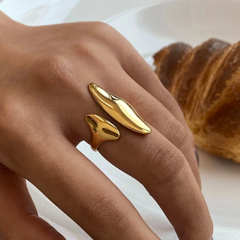 Stainless Steel Ring Adjustable Open Irregular Organic Liquid Metal Design Gold Minimalist Jewelry For Women