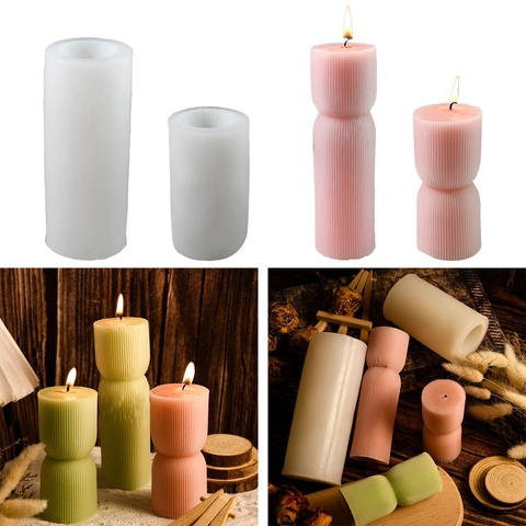 Ribbed Striped Silicone Candle Mold Geometric Column Shape DIY Aromatherapy Handmade Wax Crafting Tool Home Decor
