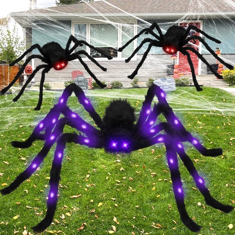 Decorazione Ragnatela Luminosa Ragno Peluche Gigante Halloween Luce LED Viola Cortile Esterno Casa Stregata Impermeabile