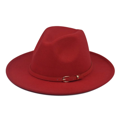 Sombrero Fedora de Fieltro de Lana Color Sólido Con Hebilla de Cinturón Ala Ancha Parte Superior Plana Sombrero de Jazz Retro Para Mujer Hombre Niños