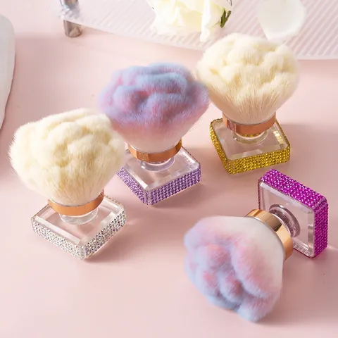 Brosse À Poussière Pour Ongles En Forme De Rose Base En Acrylique Strass Brosse À Poudre De Maquillage Outil De Manucure Élégant