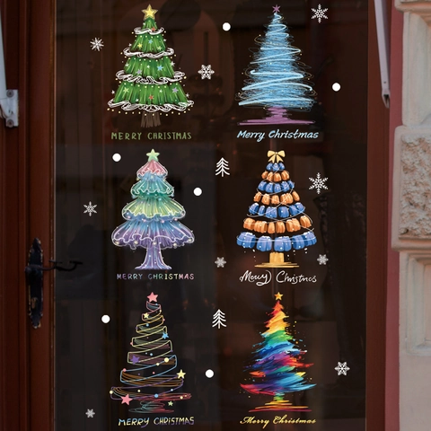 Adesivi Finestra Albero Di Natale Statici Colorati PVC Impermeabili Riutilizzabili Vetro Porta Decalcomanie Buon Natale