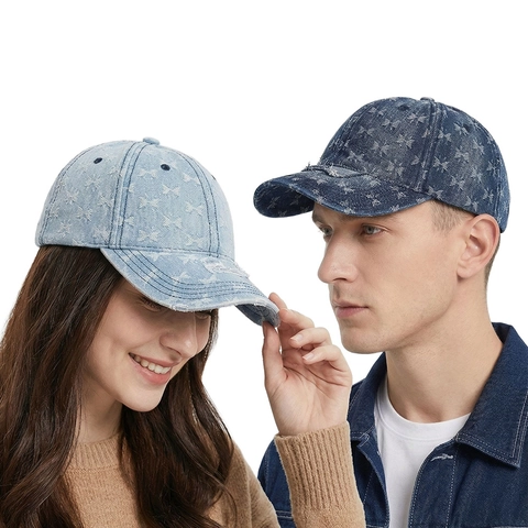 Casquette De Baseball En Jean Vieilli Motif Papillon Coton Lavé Chapeau De Soleil Réglable Rétro Streetwear