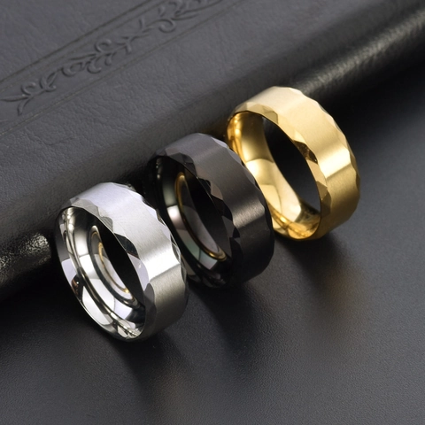 Men Band Ring Titanium Steel Brushed Finish Multi Faceted Edge Geometric Minimalist Fashion Finger Jewelry
