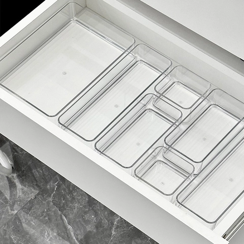 Transparent PET Plastic Drawer Organizer Trays Clear Stackable Desktop Storage Box For Stationery Makeup Vanity Organization