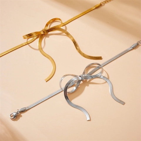 Minimalistische Bowknot Slangenketting Armband Verguld Roestvrij Staal Verstelbare Sieraden Voor Dames