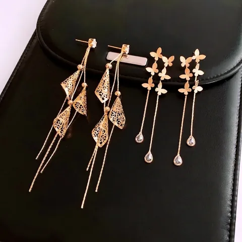 18K Vergoldete Herz Schmetterling Lange Quasten Ohrhänger Mit 925 Sterling Silber Ohrstecker Vintage Luxus Mode