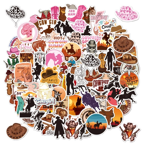 Adesivi Cowboy Western Impermeabili Vinile Decalcomanie Per Borraccia Laptop Skateboard Bagaglio Estetica Wild West