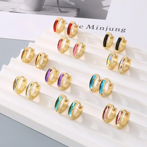 Edelstahl Huggie Hoop Ohrringe Rechteckige Bunte Zirkonia Minimalistischer Schmuck Unisex