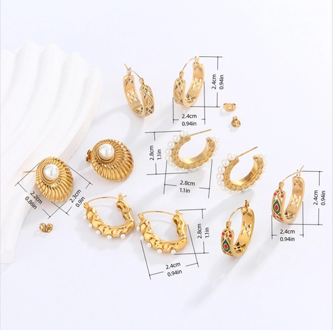 Vintage 18K Vergulde 304 Roestvrijstalen Oorbellen Met Imitatie Kunstparel Emaille Geometrische Retro Stijl Voor Vrouwen
