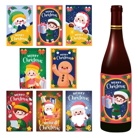 Etiquetas Para Botellas De Vino De Navidad Pegatinas Para Decoración De Fiesta Papá Noel Elfos Diseños Autoadhesivo