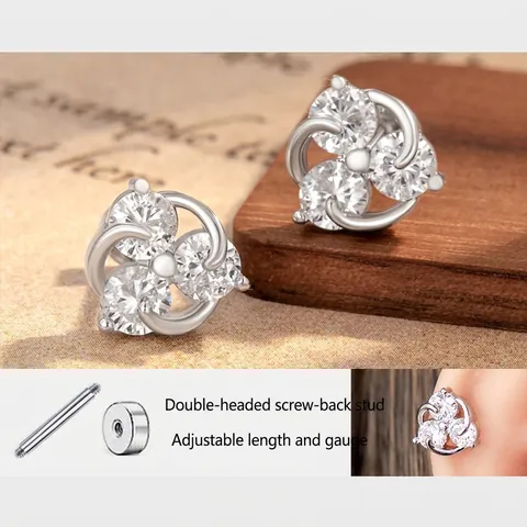 Zircon Flower Cluster Helix Stud Earrings With Titanium Steel Earring Post Screw Back Simple Fashion For Women