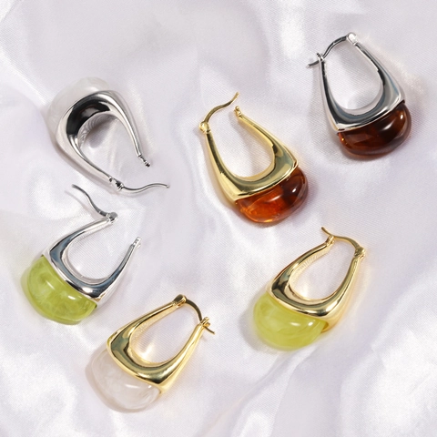 Orecchini A Cerchio Geometrici A Forma Di U Stile Vintage Maillard Gioielli In Ottone E Resina Per Donna