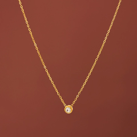Minimalist Single Round Bezel Zircon Pendant Necklace Titanium Steel 18K Gold Plated Clavicle Chain Jewelry For Women Elegant