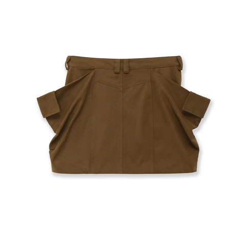 Minifalda Cargo Para Mujer Sarga Poliéster Cintura Media Café Color Sólido Bolsillos Grandes Plisada