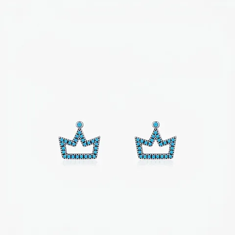 Pendientes De Botón De Corona En Plata De Ley 925 Con Piedras Preciosas Azul Turquesa Diseño Hueco Retro Para Mujer