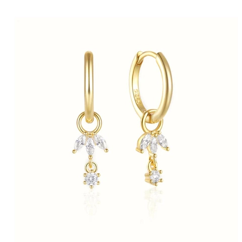 Orecchini a Cerchio in Rame Stile ins Con Perno in Argento Sterling 925 Zirconia Marquise Intarsiata Gioielli Donna