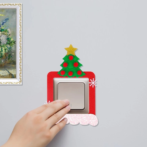 Christmas Switch Stickers Felt Glitter Santa Claus Snowman Reindeer Pattern Holiday Wall Socket Border Decor For Home Party