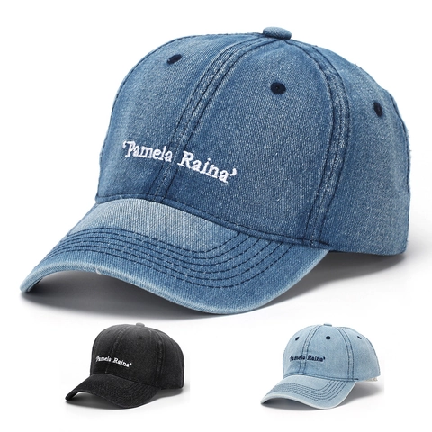 Baseball Cap Washed Cotton Denim Hat Letter Embroidery Adjustable Metal Buckle Vintage Casual Sun Shading Breathable