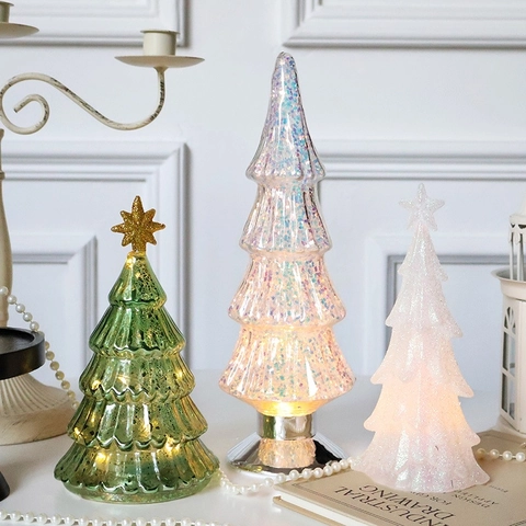 LED Glas Weihnachtsbaum Tischdekoration Mit Bunten Pailletten Und Sternspitze Festliches Atmosphärenlicht Wohndekor