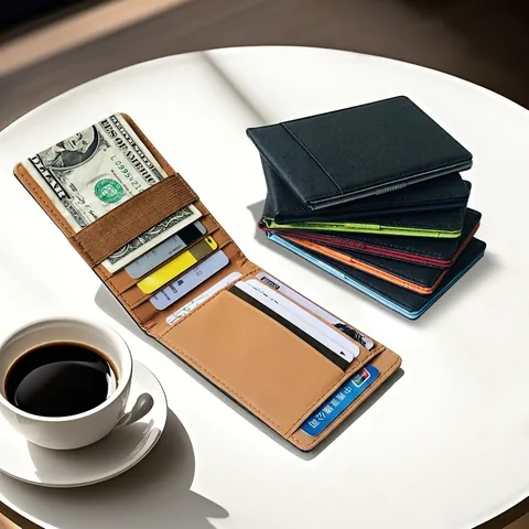 Schmale Kreditkartenbrieftasche Für Herren PU Leder Saffiano Prägung Bifold Geldclip Mit Elastischem Band Minimalistisch Business