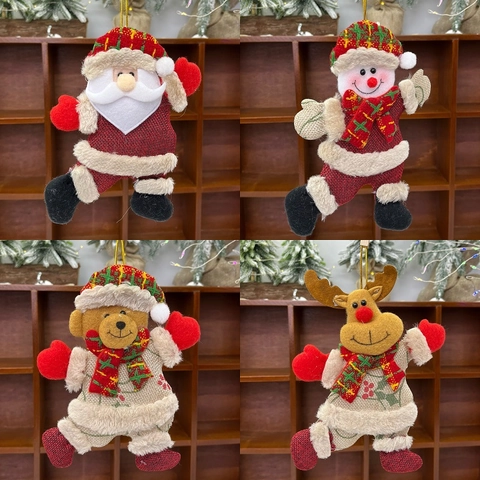 Addobbi Natalizi Appesi Albero Tessuto Lino Cartone Animato Babbo Natale Pupazzo Neve Renna Orso Decorazione Festa