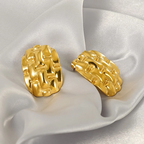 Geometric Woven Texture Stud Earrings 18K Gold Plated Stainless Steel Fashion Elegant Non-Fading Jewelry For Women