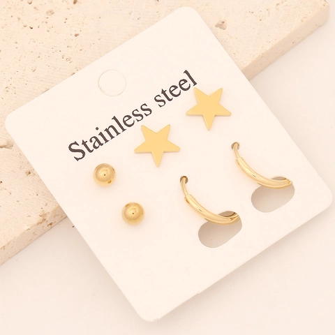 Stainless Steel Studs And Hoop Earrings Gold Plated Star Heart Cross Butterfly Flower Dragonfly Moon Music Note For Women