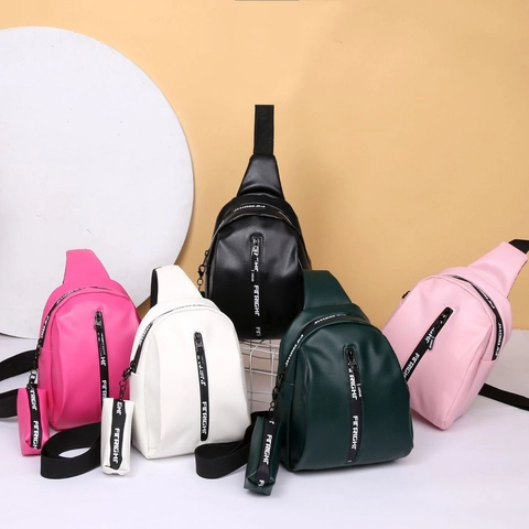 Women PU Leather Chest Bag With Detachable Small Pouch Trendy Sporty Crossbody Waist Pack For Daily Travel Shopping
