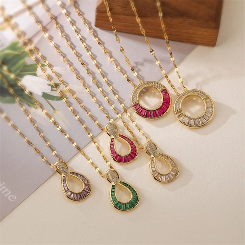 Collana Con Pendente In Rame E Zircone Placcato Oro Goccia D'acqua Circolare Gioielli Di Moda Per Donna