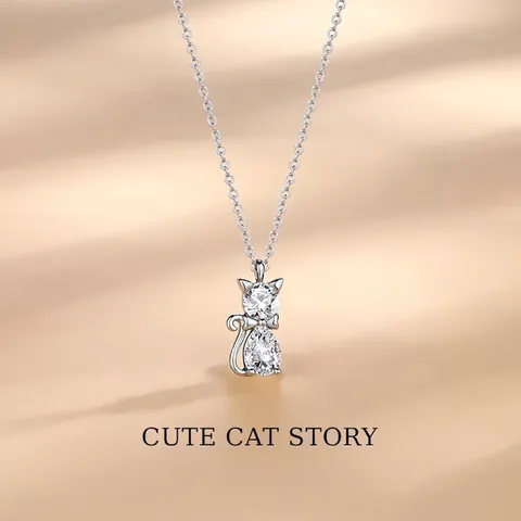 Collana con Ciondolo a Forma di Gatto in Argento Fine 999 per Donna con Zirconia Intarsiata Design Animale Gioielli Regalo