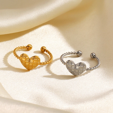 Anello A Cuore In Acciaio Inossidabile Vintage Motivo A Griglia Trapuntata Fascia In Corda Intrecciata Gioielli Regolabili Donna