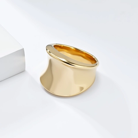 Stainless Steel Wide Band Ring High Polished Concave Asymmetric Minimalist Fashion Jewelry For Women Men