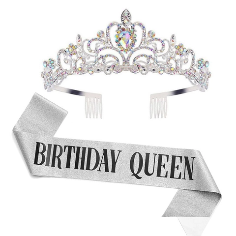 Geburtstag Schärpe Und Tiara Strass Krone Glitzer Stoff Birthday Queen Party Dekoration Für Frauen