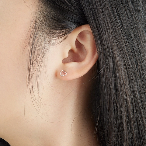 Minimalista S925 Argento Sterling Cuore Traforato Orecchini a Bottone Geometrico Oro Argento Placcato Moda Orecchini Donna Regalo
