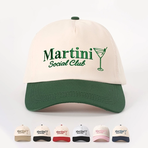 Vintage Baseball Cap Martini Social Club Embroidered Contrast Color Adjustable Breathable Sun Hat For Men Women
