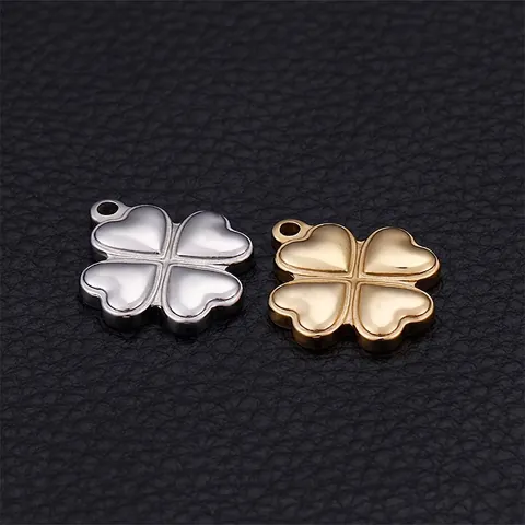 Lucky Four Leaf Clover Pendant Stainless Steel Gold Plated Heart Shaped Charm DIY Jewelry Making Accessories High Polished